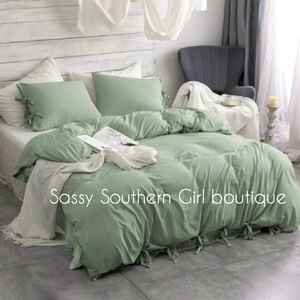 🆕⭐ Softest ever Boho sage green bowtie duvet cover set
